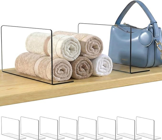 SortNStore Shelf Dividers Closet Organization: 6" Tall x 10" Deep (Small) | Acrylic Handbag Organizer - Small Space Separator for Clutches Evening Bags Pouches Mini-Bags onBedroom Cabinets 8-Pack by SortNStore