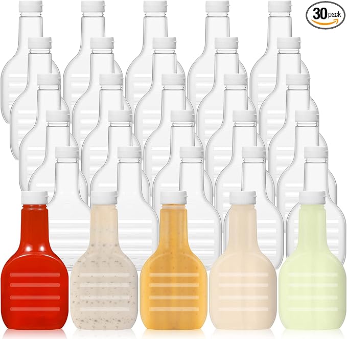 Roshtia 30 Pack 16oz Clear Plastic Salad Dressing Bottles Bulk Empty Squeeze Bottle with White Flip Top Cap for BBQ Condiment Sauce Ketchup Salad Dressing by Roshtia