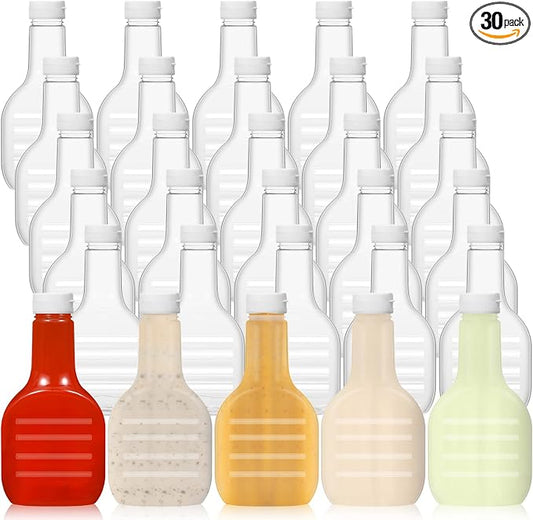 Roshtia 30 Pack 16oz Clear Plastic Salad Dressing Bottles Bulk Empty Squeeze Bottle with White Flip Top Cap for BBQ Condiment Sauce Ketchup Salad Dressing by Roshtia