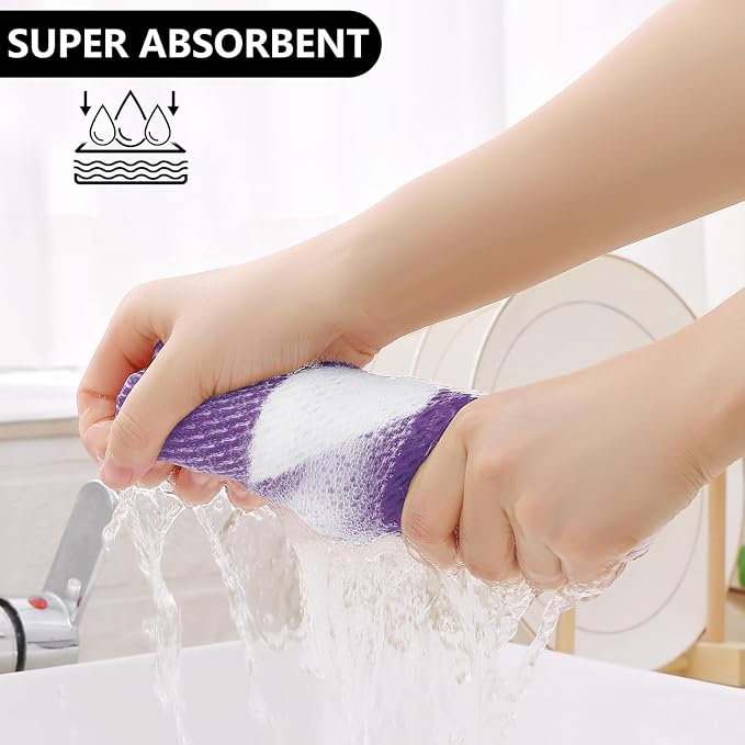 Homaxy Kitchen Towels and Dishcloths Set, Set of 8, White & Purple | Bulk Cotton Waffle Weave Check Plaid Kitchen Towels, Super Soft and Absorbent Dish Cloths, 12 x 12 and 13 x 28 Inches - Image 3