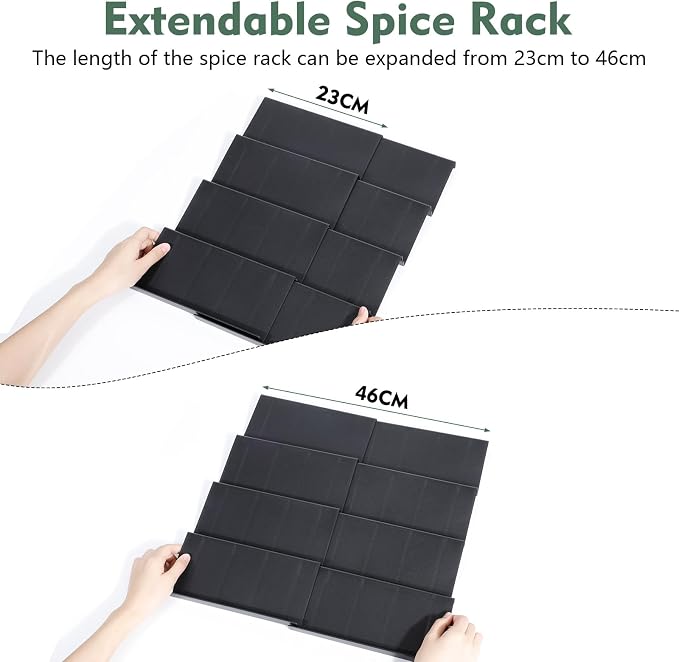AiQInu Spice Rack Drawer 8 Pieces, Drawer Organiser System from 23 cm to 46 cm, Extendable Kitchen Shelf, Spice Stairs, Spice Insert Drawer, for Kitchen, Worktop, Cupboard, Shelf - Image 7