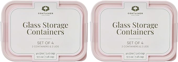 Glass Food Storage Containers with Lids — 8 Piece — 57.5 oz & 40.57 oz Glass with BPA-Free Leakproof Stackable Lids — Microwave, Oven & Dishwasher Safe — Ideal for Meal Prep & More - Berry Blush - Image 3