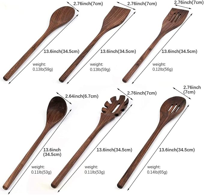 Black Walnut Kitchen Utensils Set,Handmade Natural Walnut Solid Spoon, Slotted Spoon, Spaghetti Server, Spatula, Slotted Spatula,2 pcs - Image 7