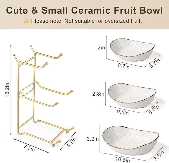 Fruit Bowl for Kitchen Counter - 3 Tier Ceramic Fruit Rack, Fruit Basket for Fresh Fruit&Veggies, Tiered Fruit Platter Serving Trays for Party - Image 7