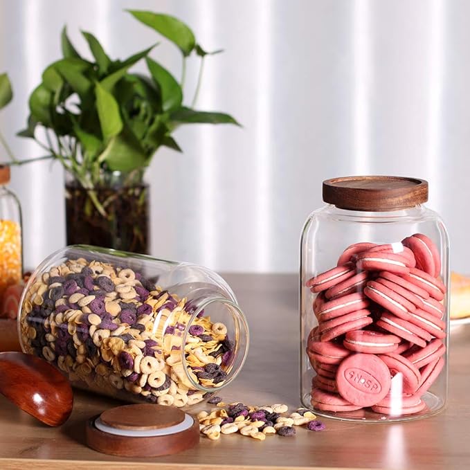LEAVES AND TREES Y Thicken Glass Storage Jar, Food Storage Container/Canisters with Airtight Wooden Lid for Tea, Coffee, Honey, Cacao Powder,BPA Free Perfect as a Cereal Dispenser (7.6inch 2pcs) - Image 4