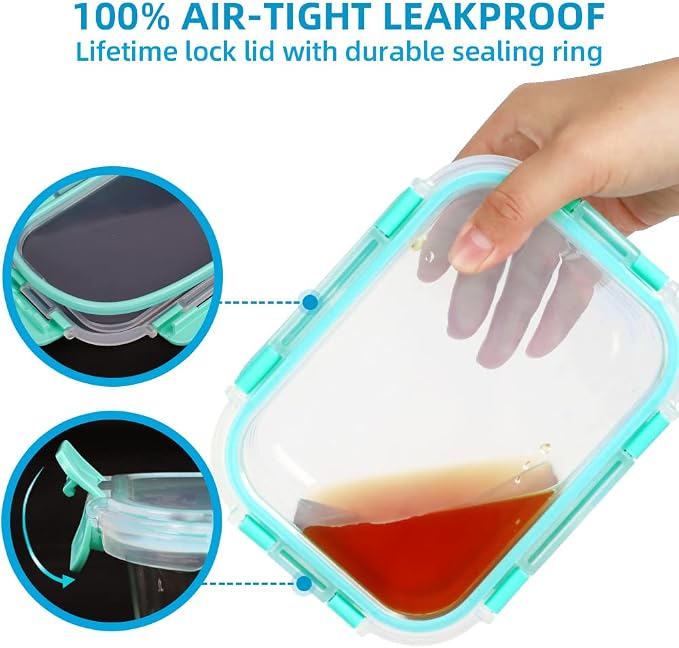 DAS TRUST 10 Pack Glass Meal Prep Containers Microwave Safe Meal Prep Bowls Food Storage Containers Glass Food Prep Containers with Lids Lunch Containers for Adults Meal Prep Lunch Box Bento Boxes - Image 3