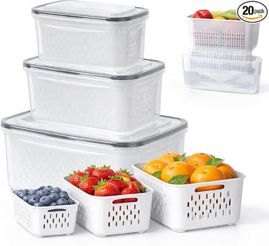 4-in-1 Produce Saver Containers - Fresh Berry Keeper with Removable Colander & Airtight Lid - Stackable Fruit and Vegetable Fridge Organizer Bins - BPA-Free Plastic Food Storage (3pcs) by Unknown