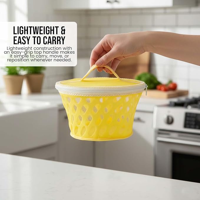 Go Hooked Plastic Storage Net Basket with Zip Closure – Multipurpose Mesh Organizer for Fruits, Vegetables, Essentials – Durable, Lightweight & Breathable Design for Home & Pantry Use (Yellow) - Image 5