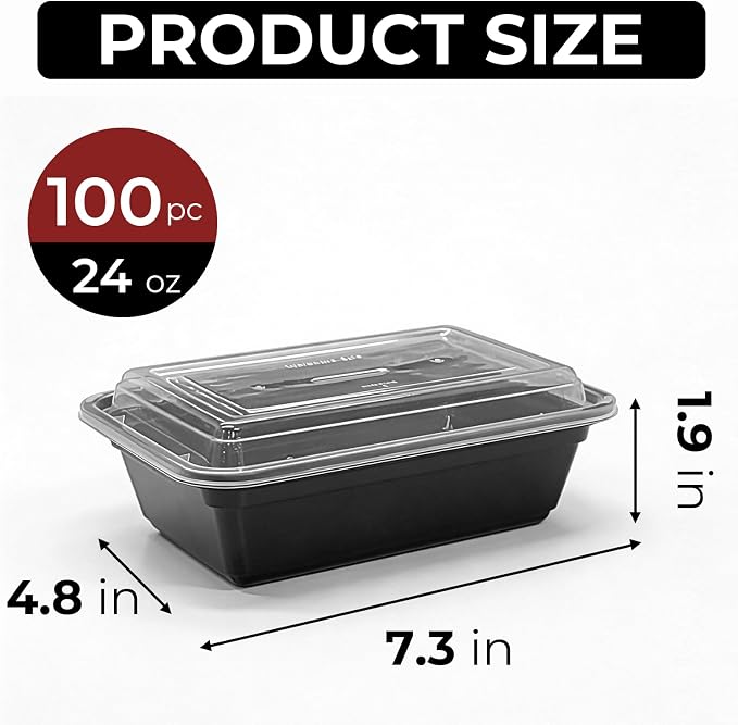 100 Pack (200-Piece) 24 oz Meal Prep Containers Reusable Food Storage Containers with Lids, Sturdy Leakproof To Go Plastic Takeout Containers for Microwave, Freezer, Dishwasher Safe - Image 2