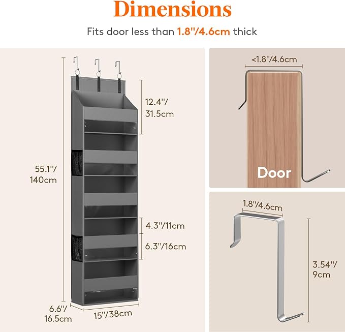Lifewit Over the Door Organizer, 5 Shelf Clear Window Hanging Storage with 4 Mesh Side Pockets, Anti Tilt 40 lbs Load Behind Door for Pantry, Nursery, Bathroom, Bedroom, Kitchen, Dorm, 8 Pack - Image 2