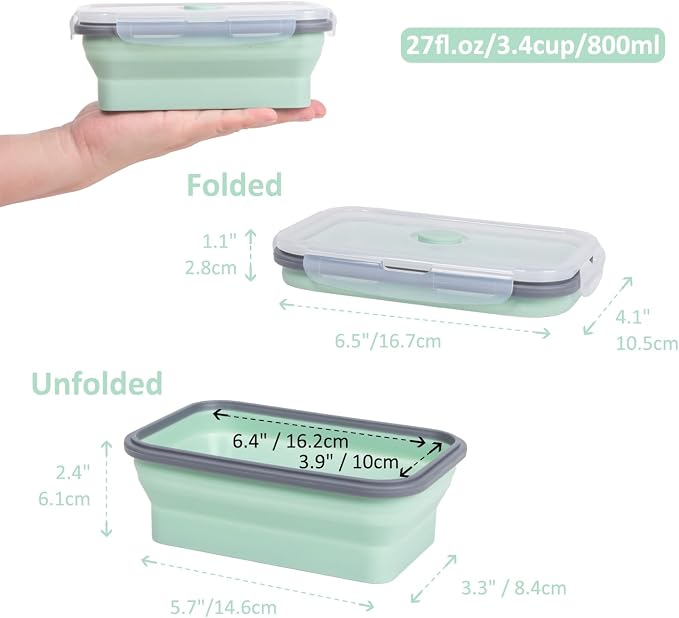 Collapsible Food Storage Containers with Lids & Vent, 27 oz, Kitchen Stacking Silicone Collapsible Meal Prep Container Set for Leftover, Microwave Freezer Dishwasher Safe, Mint Green, 4 Pack - Image 5