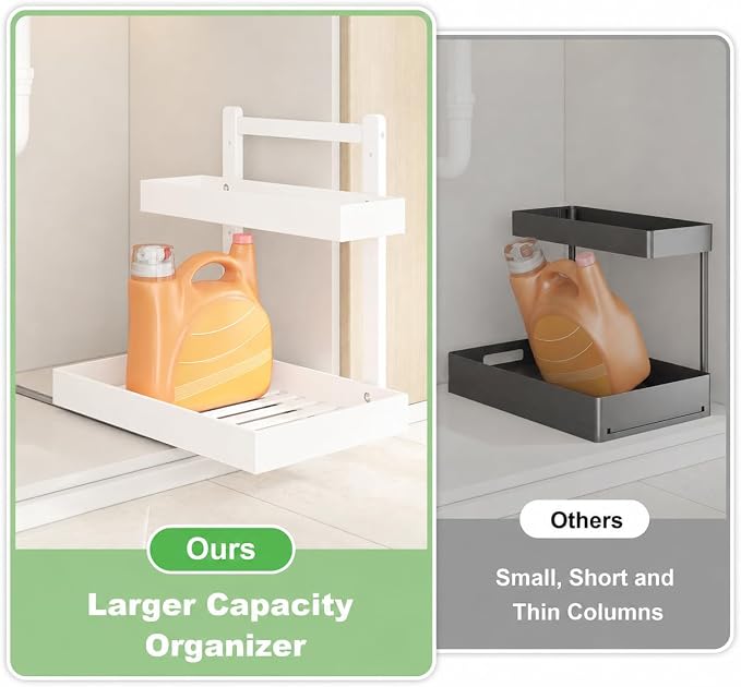 Bamboo Under Sink Organizer, 2-Tier Pull Out Cabinet Organizer | Kitchen Sink Organizer | Bathroom Cabinet Organizer | Cleaning Supply Storage | L-Shape | 3-Level Adjustable | Natural Bamboo - Image 5