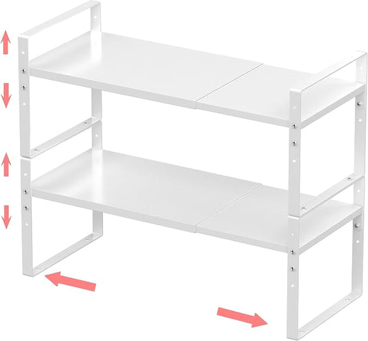 Jojocross Expandable Stackable Spice Rack Cabinet Shelf Organizer in Cabinets Shelves Kitchen Cupboard Organization Stack up Racks Pantry Countertop Storage Large/White 2 Packs by JOJOCROSSHIGHQUALITYLIFE