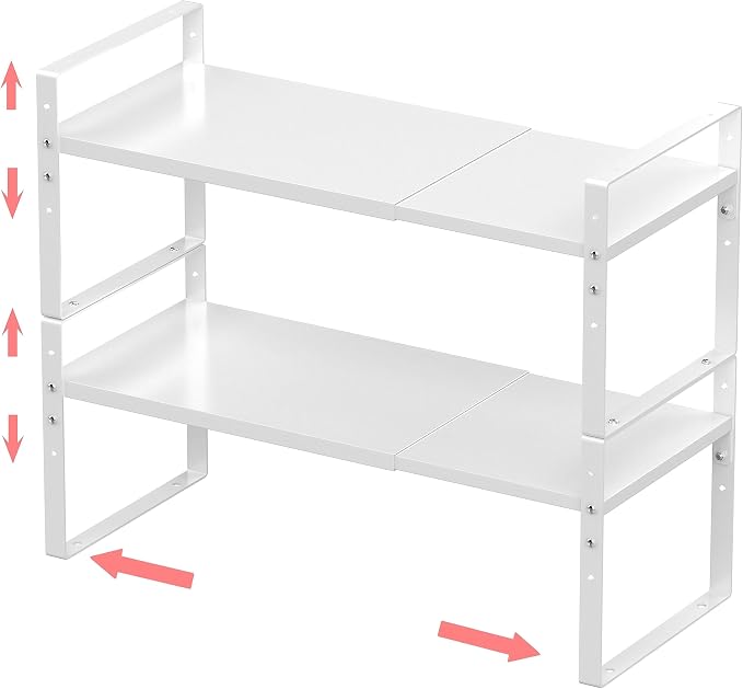 Jojocross Expandable Stackable Spice Rack Cabinet Shelf Organizer in Cabinets Shelves Kitchen Cupboard Organization Stack up Racks Pantry Countertop Storage Medium/White 2 Packs by JOJOCROSSHIGHQUALITYLIFE