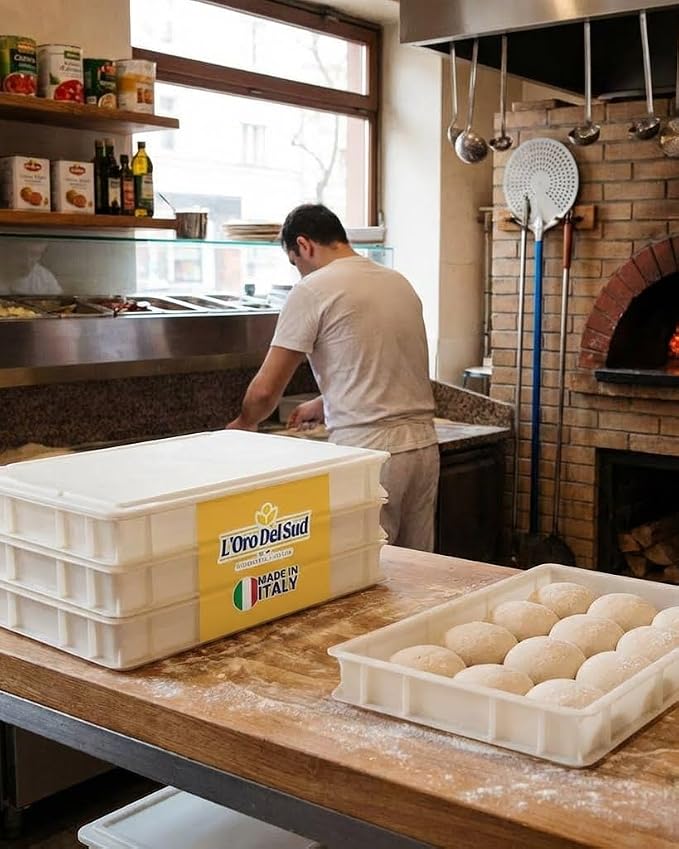 L'Oro Del Sud Commercial Dough Proofing Box Tray with Lid, White, 2 Trays | 23.6" x 15.74" x 2.75" Stackable Dough Tray for Pizza Dough Proofing, Impact and Temperature Bin Resistant, Product of Italy - Image 8