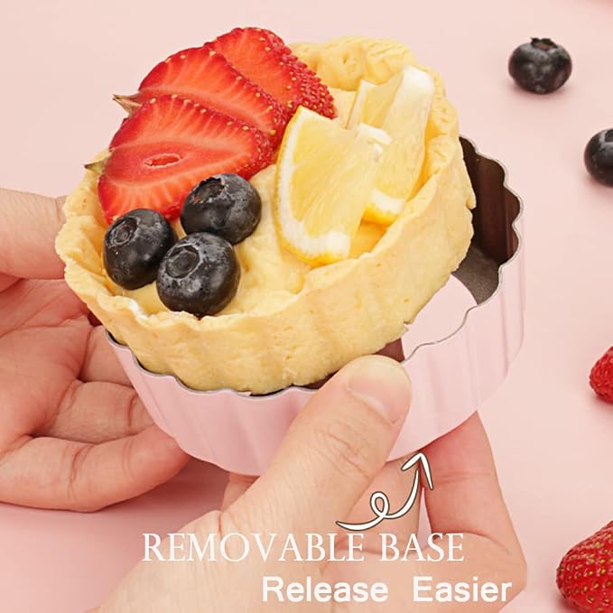 CANDeal 10PCS Tart Baking Molds Set, 8 PCS Quiche Baking Pans with 2PCS Tart Tamper, Removable Base, Non-stick Egg Tart Baking Molds Set,Mini Round Pie Moulds - Image 4
