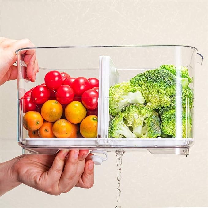 Refrigerator Organizer Bins, Stackable Freezer Lettuce Keeper with Lids and Removable Drain Tray Food Storage Containers for Fridge Freezer Cabinet Kitchen Organization - 4 Pack - Image 4