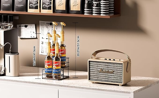 kimilus 4 Bottle Capacity Coffee Syrup Organizer 2 Tier Coffee Syrup Stand Shelf for Coffee Bar Kitchen Small Wine Rack for Bar Family Storage for Syrup Wine Dressing - Image 4