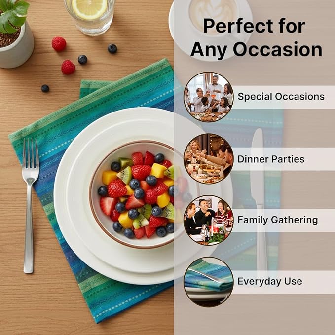 LFH Home Cotton Rich Cloth Salsa Napkin Set of 12 Washable Soft Durable Striped Table Napkins for Dining Wedding Daily Use Reusable Eco-Friendly Fabric Napkins for Elegant Settings(18x18)-Blue Multi - Image 4
