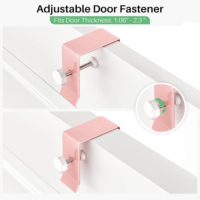 SNTD 8 Tiers Over the Door Organizer, 17" W x 6" D x 69" H, Pink | Pantry Door Organizers and Storage, Height Adjustable Spice Rack, Dense Mesh Baskets, Anti-Swing, Adjustable Door Fastener - Image 3
