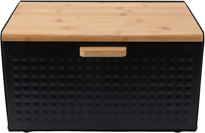 Black Bread Box for Kitchen Countertop, Metal Bread Box for Homemade Bread, Vintage Heavy Duty Large Capacity Bread Storage Container Bin Wood Farmhouse Breadbox Organizer for Kitchen Lovers (Black) - Image 6