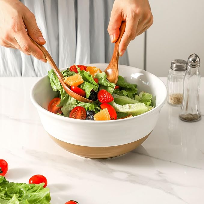 HASENSE Large Ceramic Serving Bowls Set of 2, 60 Oz 8.5 Inch White & Terracotta Stoneware Bowls, Farmhouse Bowls for Salad, Soup & Pasta, Dishwasher & Microwave Safe, Christmas Entertaining Dishes - Image 7