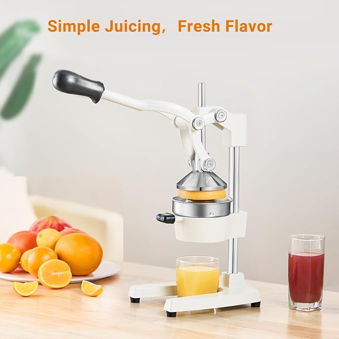 TONGCHANT Cast Iron Manual Juicer for Orange Lemon Lime Pomegranate &Citrus | Heavy Duty Orange Juicer Squeezer, Hand Press Juicer, Citrus Press, Stainless Steel Cup, Easy to Clean, White - Image 2