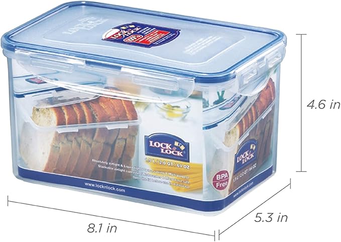 LOCK & LOCK Easy Essentials Food Lids/Pantry Storage/Airtight Containers, BPA Free, Rectangle - 8 Cup - for Cookies, Clear(Pack of 2) - Image 9