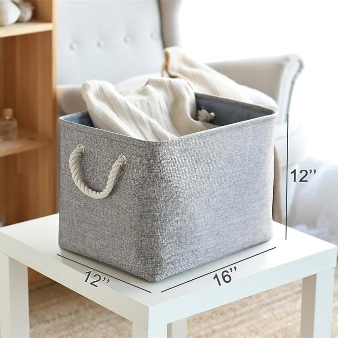 Storage Basket for Organizing - 16x12x12 inch 3 Pack Fabric Storage Cubes, Cube Storage Bin for Shelves Closet Organizer Cloth Gift Toy (Grey) - Image 5