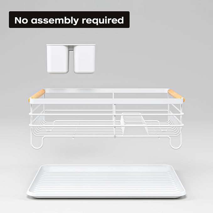 Dish Racks for Kitchen Counter: Wooden Handles, Thickened Metal, No Assembly. Small Dish Drying Rack: Ideal for Small Households. Drying Rack Kitchen: White - Image 6
