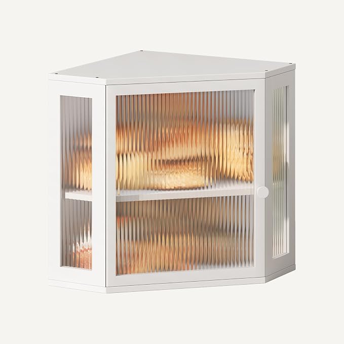 Corner Bread Box for Kitchen Countertop,Bread Storage Bin (White, Medium) | Double Layer Large Capacity Bamboo Bread Container with Acrylic Door,Height Adjustable by Vellzeyce