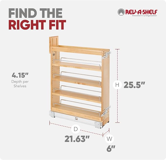 Rev-A-Shelf Maple Pullout Organizer w/Blum Soft-Close for Base Cabinets, Full Extension Slides & Adjustable Shelves Rack, Min Opening Width of 5.5", 448-BCSC-5C - Image 2