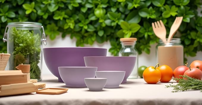 5-Piece Non-Spill Plastic Mixing Bowl Set, Dusty Plum | Reusable Nesting Kitchen Bowls with Concave Inner Lip and Non-Slip Base - Image 8