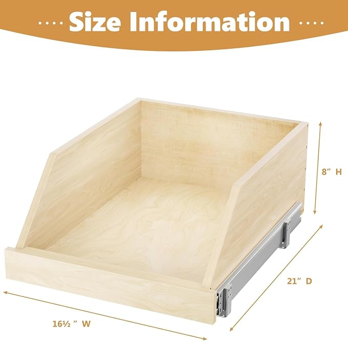 Pull Out Cabinet Organizer, Slide Out Wood Drawer Shelf, Pull Out Drawers for Cabinets, 8" High Beveled Pull Out Organizers for Kitchen Pantry, 16½" W×21" D | Pull Out Drawers for Cabinets, Pull Out Drawers for Cabinets, Beveled 8" High Pull Out Organi... - Image 3
