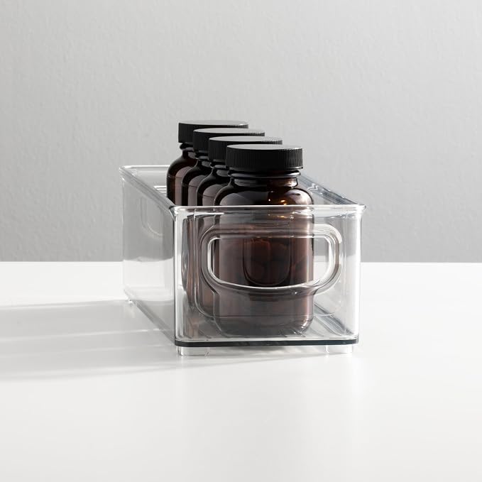 mDesign Plastic Bathroom Storage Container Bins w/ Handles - Closet, Cabinet, Vanity, Cupboard Shelf Organization, Hair Tools Accessory Organizer - Ligne Collection; Clear, 10x4x3 (Pack of 2) - Image 3