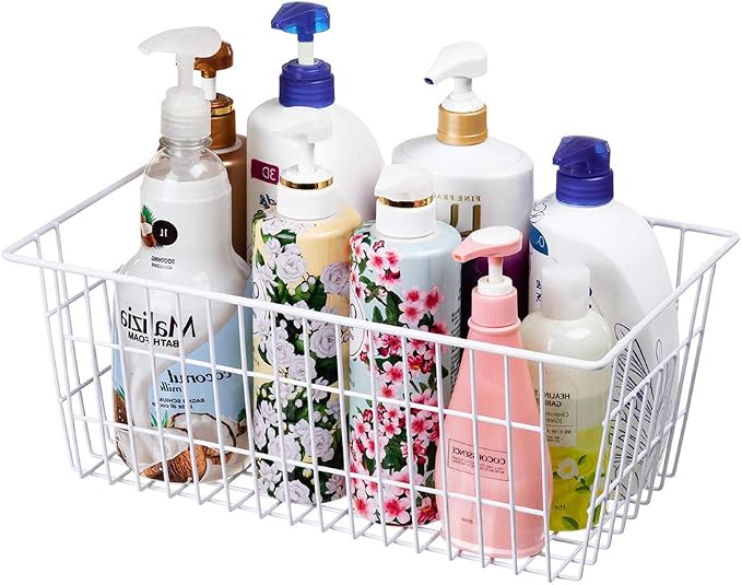 SANNO Freezer Baskets Pantry Storage Bins, Farmhouse Wire Storage Baskets Organizer Storage Bins Large Organizer Bins for Kitchen Organization Storage-Set of 8,White - Image 5