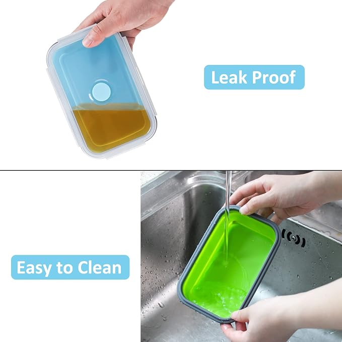 Collapsible Food Storage Containers with Airtight Lid, 4 Sizes, Annaklin Small and Large Stacking Silicone Collapsible Meal Prep Container Set for Leftover, Microwave Freezer Dishwasher Safe, Set of 4 - Image 6