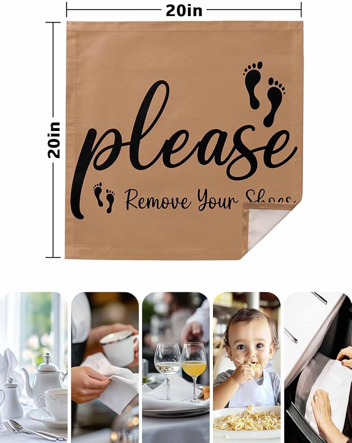 Bworn Black Footprints Cloth Napkins Set of 8 - Washable Dinner Napkins Reusable Table Napkins for Home Party Weeding Dining Table Setting Decoration, Please Move Youe Shoes Oversized 20"x20" - Image 7
