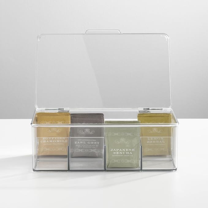 mDesign Tea Bag Single Serve Pouch Divided Box Holder Organizer, Clear - Image 8