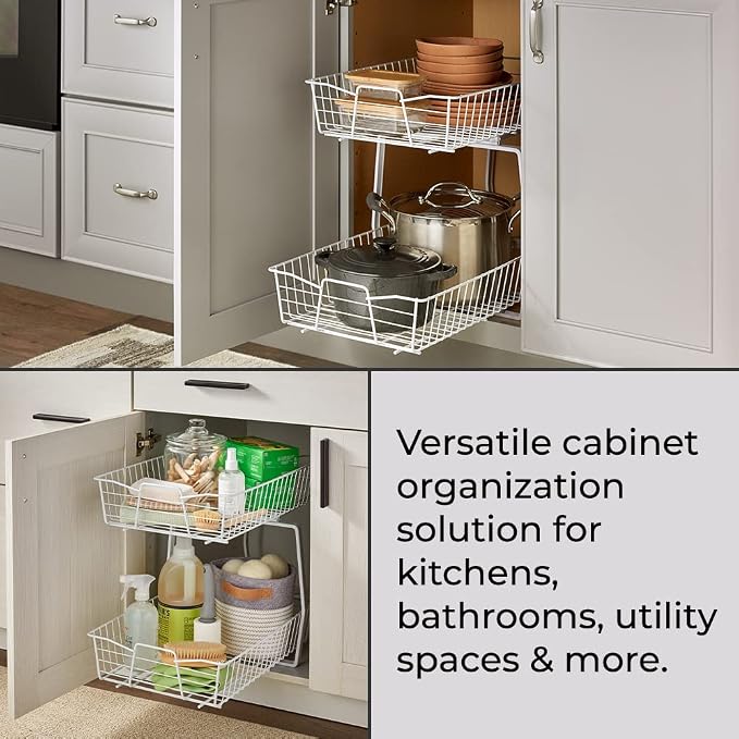 ClosetMaid 14 in. Pull Out Cabinet Organizer, 2 Tier, Heavy Duty, Slide Out Pantry Shelves Drawers for Kitchen, Bathroom, White - Image 4