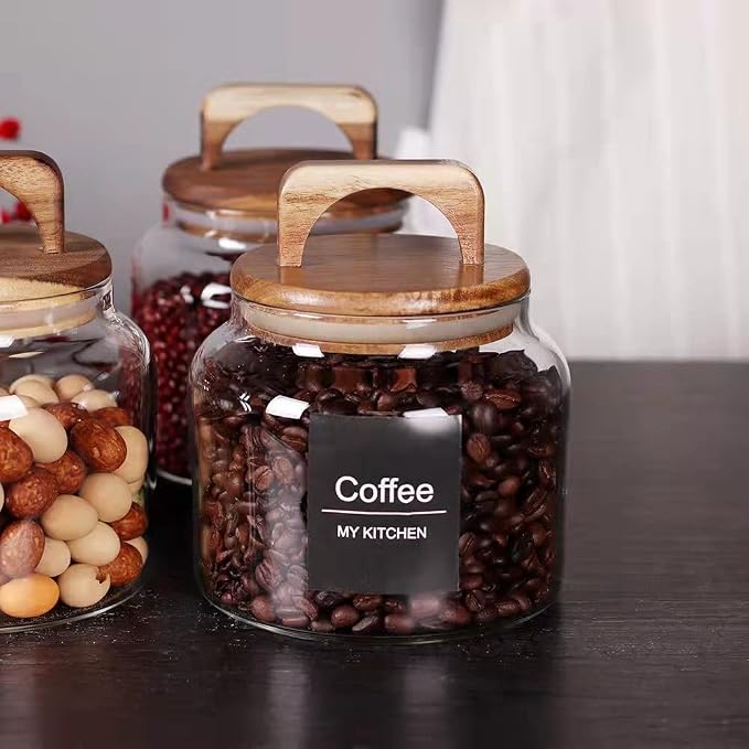 SAIOOL Glass Jars with Airtight Lid [Set of 4],Kitchen Canisters, Borosilicate Storage Containers,Retro Design, jars for Candy,Cookie,Rice,Sugar,Flour, Flour,Pasta,Nuts and Spice Jars - Image 4