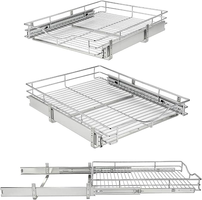 DINDON 1 Tier Pull Out Cabinet Organizer (11" W x 21" D) Heavy-Duty Metal Sliding Drawer Shelf, Slide Out Wire Basket for Kitchen Cabinets, Pantry, Bathroom, Chrome Finish… - Image 8