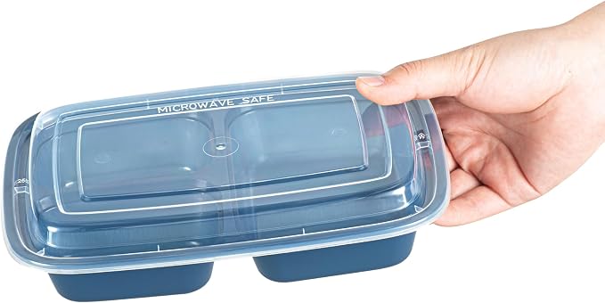 Asporto 26 Ounce Compartment Take Out Boxes, 100 Microwavable Meal Prep Containers - 3 Compartments, With Clear Plastic Lids, Midnight Blue Plastic Food Containers, Do Not Contain BPA - Restaurantware - Image 9