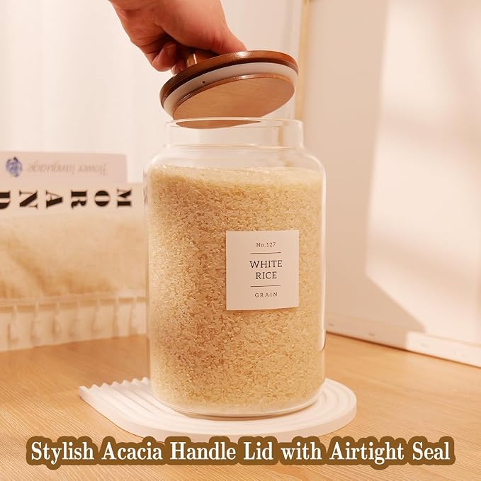 2 Pack Large Glass Flour and Sugar Containers with 132 Pantry Labels - 1 Gallon Glass Canisters with Bamboo Airtight Lids - Farmhouse Glass Cookie Jars for Rice, Pasta, Cereal, Bath Salt - Image 5