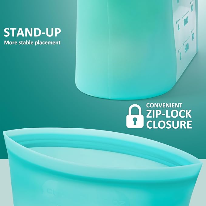 Extra Large Reusable Silicone Food Storage Bags 4 Pack, 0.8 Gallon/3000ml, 100% Silicone Stand-Up Wide-Open Zip-Lock Reusable Bags for Large Items, Microwave Freezer Oven Dishwasher Safe, Aqua - Image 3