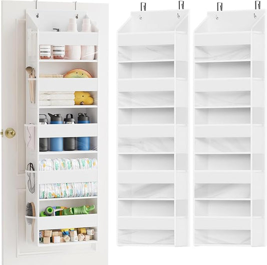 SpaceAid 2 Pack Over The Door Organizer with 5 Large Pockets and 10 Mesh Side Pockets, 5 Layers Door Organizer Hanging with Clear Window for Bedroom, Bathroom, Pantry and Nursery, White by SpaceAid