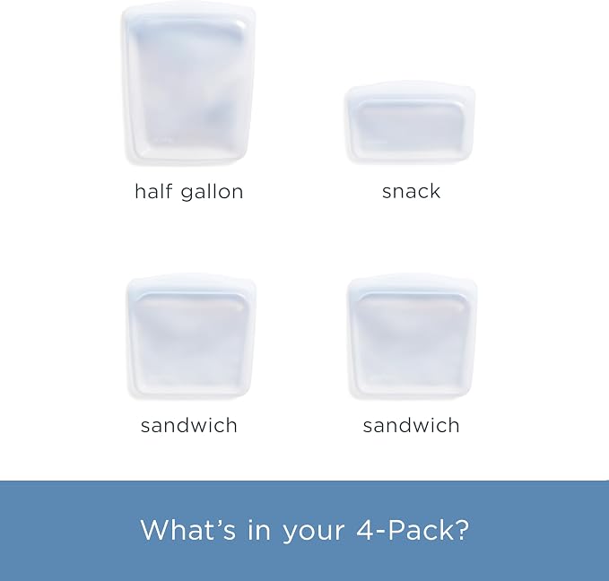 Stasher Premium Reusable Silicone Food Storage Bags, 4-Pack, Clear | Food-Safe Silicone, Eco-Friendly, Reusable Freezer Bags, Microwave, Dishwasher, Snack Bags, Lunch Containers, Meal Prep - Image 4