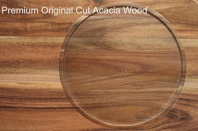 13" Acacia Wood Lazy Susan Organizer Kitchen Turntable for Cabinet Pantry Table Organization - Image 4