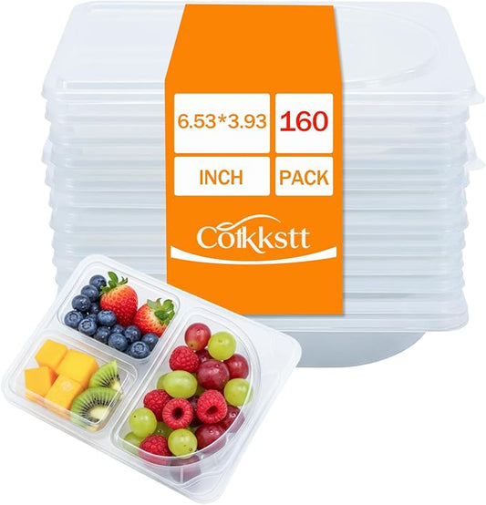 160Pack 9oz Reusable Snack Containers with Lids for Adult, 3 Compartment Plastic Condiment Containers, Small Snack Pack Containers, Meal Prep Container, Dipping Cups for Travel, Picnic by Unknown