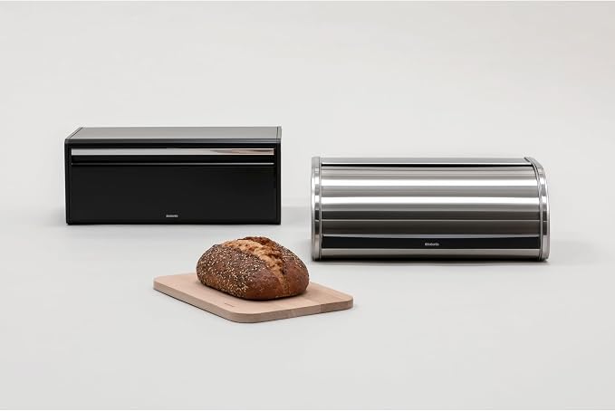 Brabantia Rectangular Fall Front Bread Box | Matt Black | Large Metal Front Opening Bread Store for Kitchen Countertop | Flat Top for Extra Storage, Magnet Closing Lid | Fits 2 Loaves - Image 4